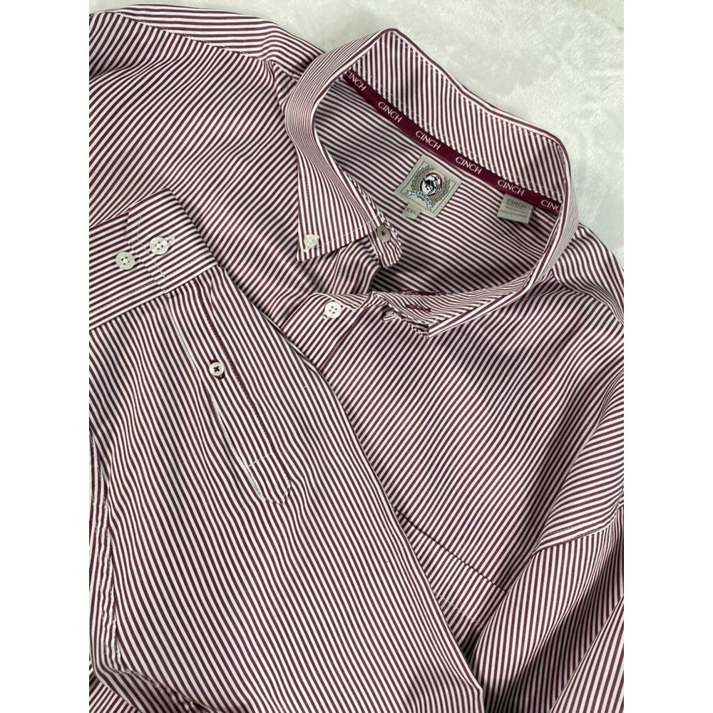 Cinch Button Up Shirt Men Sz 2XL Red Striped Long Sleeve Poplin